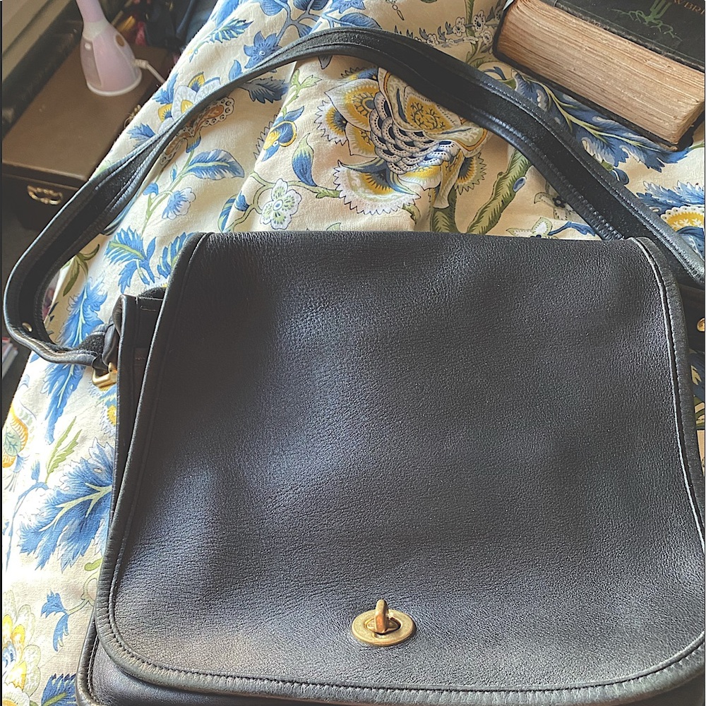 Vintage Large Black Coach Station Bag